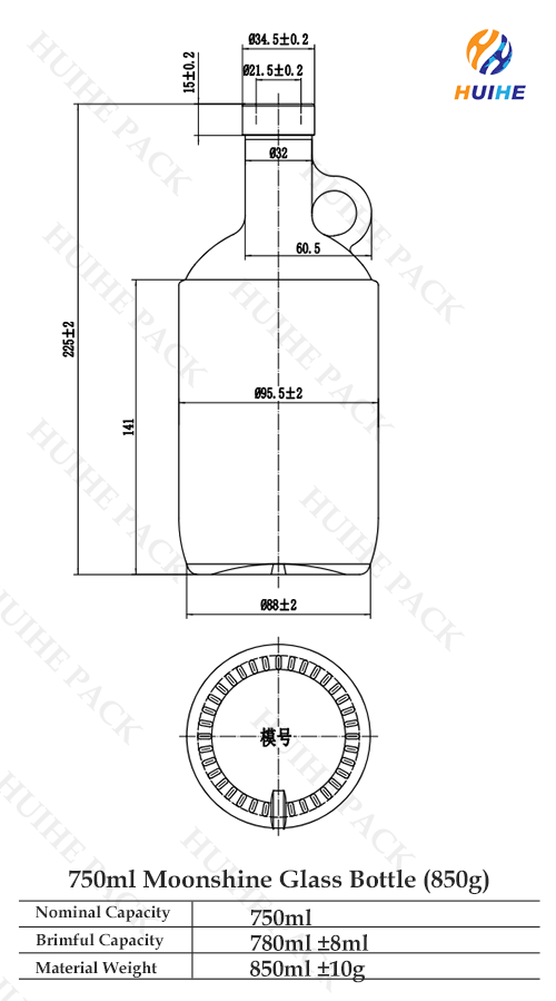 Dessin technique d'une bouteille en verre