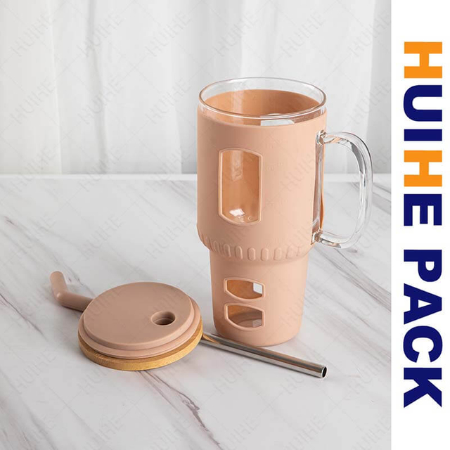 Bouteille d'eau en verre borosilicat&eacute; de 32 oz avec paille et couvercle