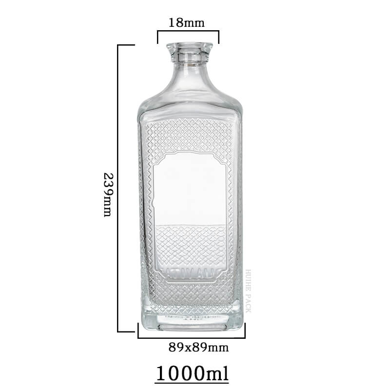 Embossed Square Liquor Bottle capacity Capacité de bouteille d'alcool carré en relief