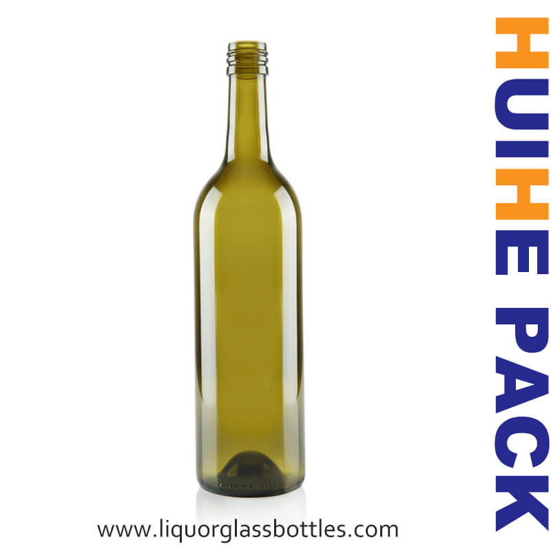 Bouteille de vin en verre vert antique de 750 ml