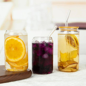 Canette de boisson en verre &agrave; haute teneur en borosilicate Cola avec paille et couvercle