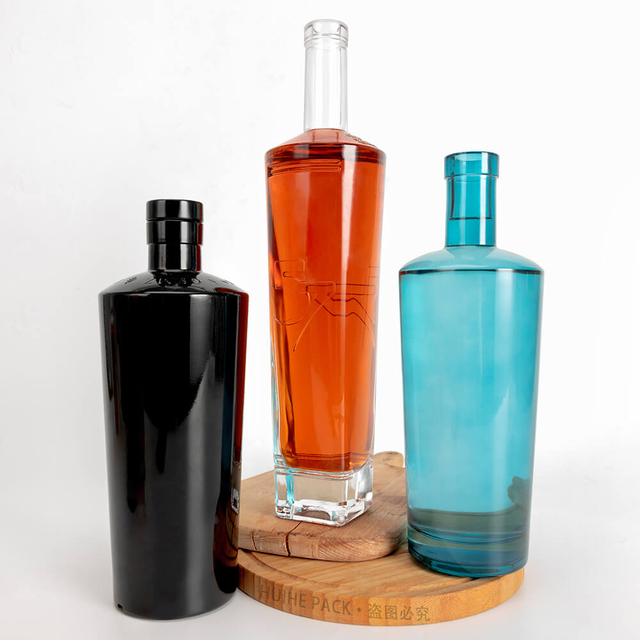 Bouteilles d'alcool en verre trapézoïdal transparent bleu noir 70cl 75cl
