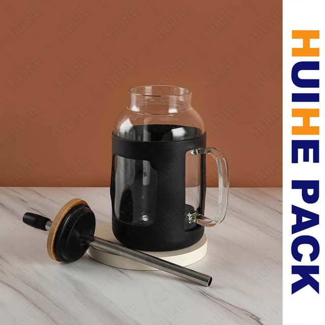 Bouteille d'eau &agrave; poign&eacute;e en verre avec paille et capuchon &agrave; haute teneur en borosilicate 