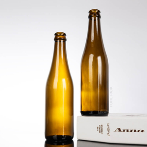 Vente chaude 350 ml Bouteille de bière en verre vide en ambre avec bonnet de couronne