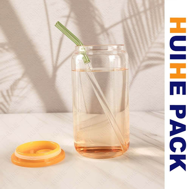 Bouteille de boisson en verre borosilicat&eacute; personnalis&eacute;e avec couvercle en bambou et paille