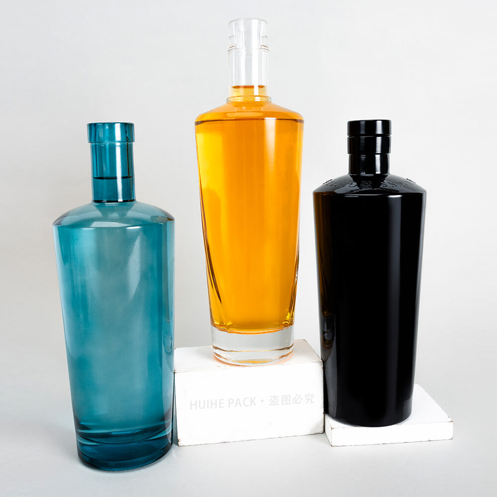 Bouteilles d'alcool en verre trapézoïdal transparent bleu noir 70cl 75cl