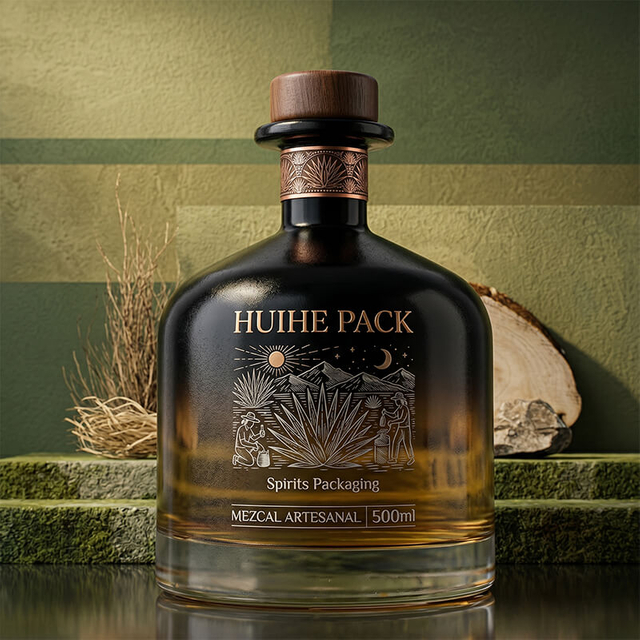 Bouteille de tequila de forme bulbeuse lisse classique