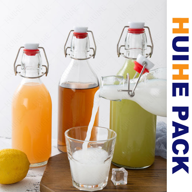 350 ml 500 ml 750 ml 1000 ml bouteille de boisson en verre transparent avec couvercle pivotant