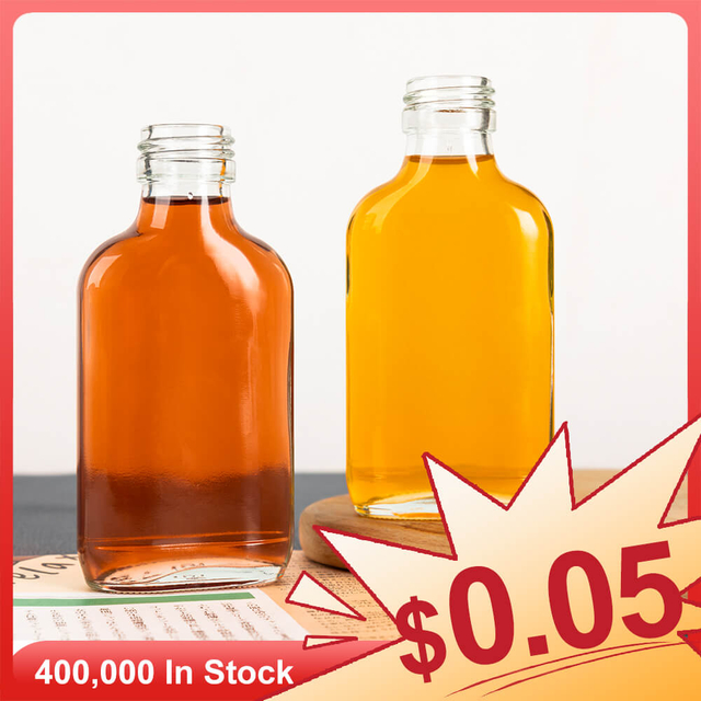 En stock 100 ml de bouteilles de verre de poche à vodka à file plate à vendre