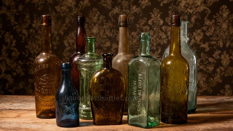 Vieille vitr&eacute;e de bouteille de liqueur de verre-2 couleurs