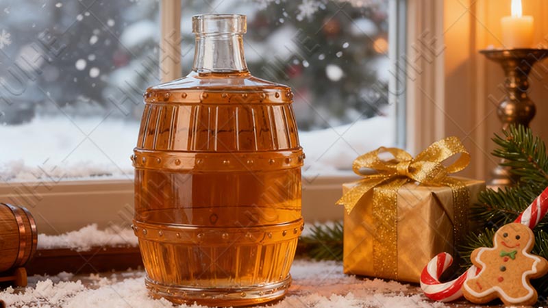 5 types de bouteilles d'alcool de No&euml;l - bouteille d'alcool en forme de tonneau