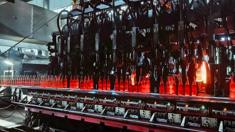 Cr&ecirc;tes de bouteilles de bi&egrave;re sur le fond - ligne de production de bouteilles de bi&egrave;re