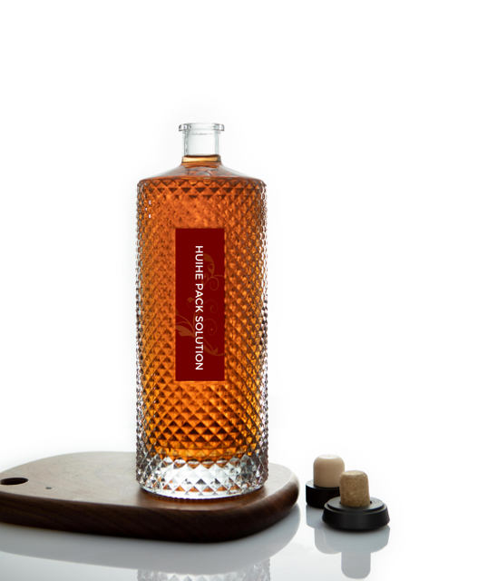 1l bouteille d'alcool en verre de whisky texturé rond