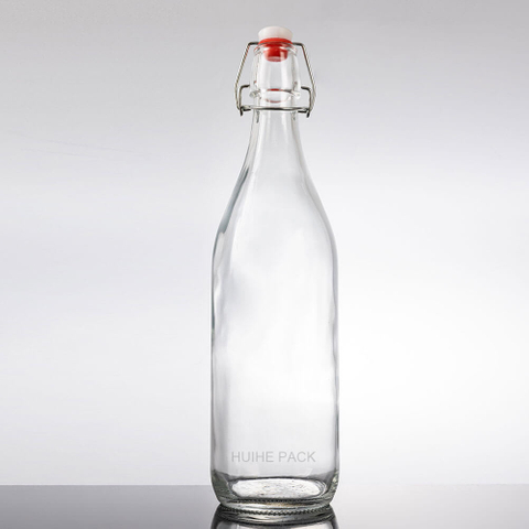 Bouteille de boisson potable en verre transparent de 1000 ml avec dessus pivotant