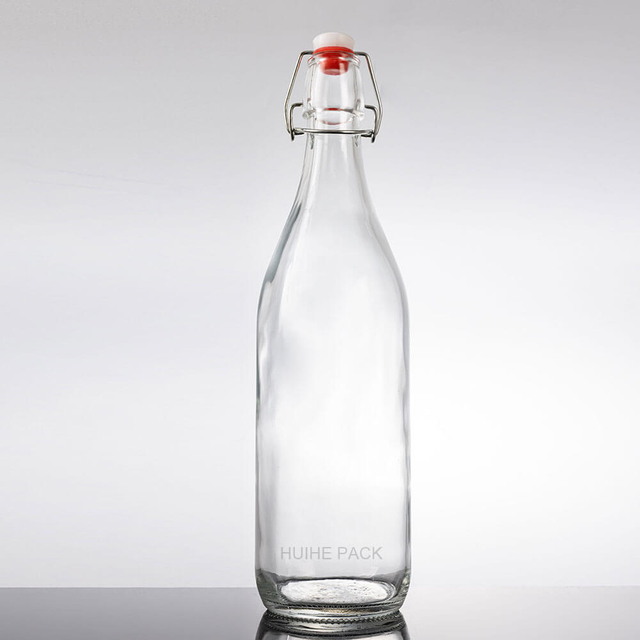 Bouteille de boisson potable en verre transparent de 1000 ml avec dessus pivotant