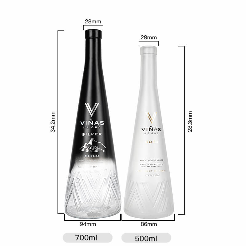 Tapered Neck Spirits Bottle capacity Capacité de bouteille effilée du cou spiritueux