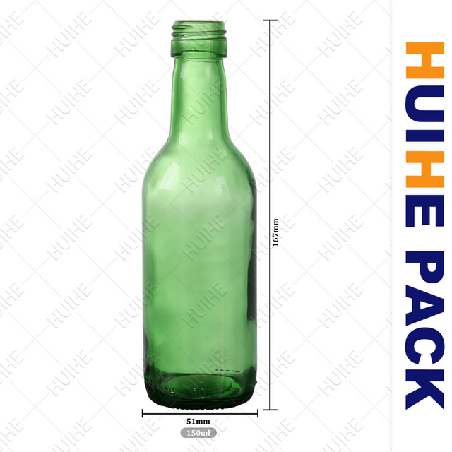 Bouteille en verre de saké Sujo de Corée verte de 150 ml en gros