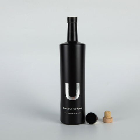 Bouteille d'alcool en verre rond 75Cl Noir