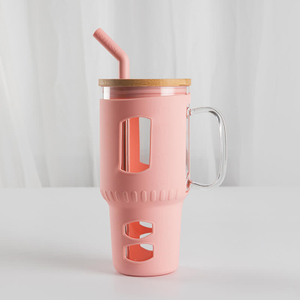 Bouteille d'eau en verre borosilicat&eacute; de 32 oz avec paille et couvercle