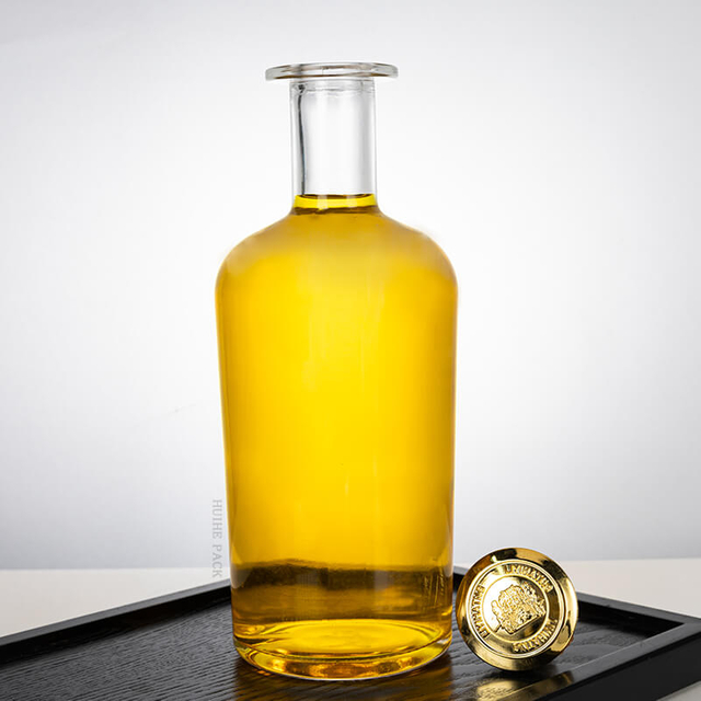 Bouteille d'alcool en verre à épaule rond de 750 ml de longueur