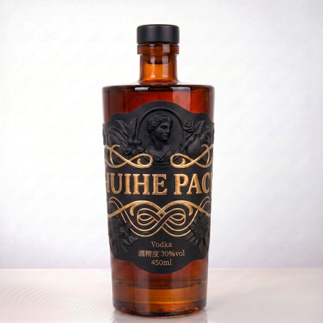 Bouteille d'alcool en verre &agrave; fond &eacute;pais